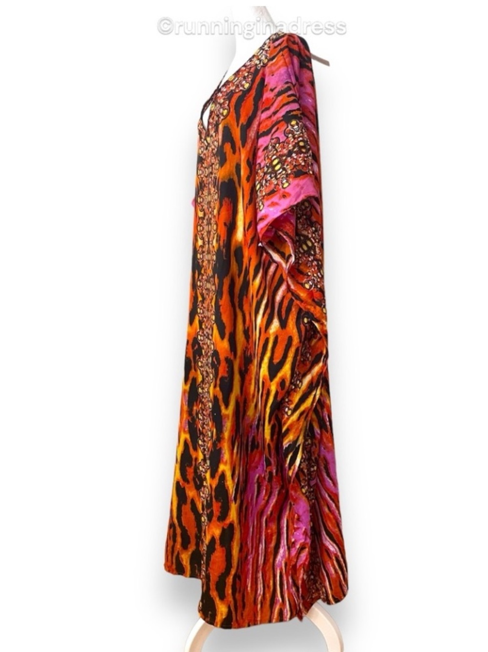 Jessica Taylor Kaftan Dress One Size NWT Animal Print Boho Maxi Beach Coverup - Picture 4 of 10
